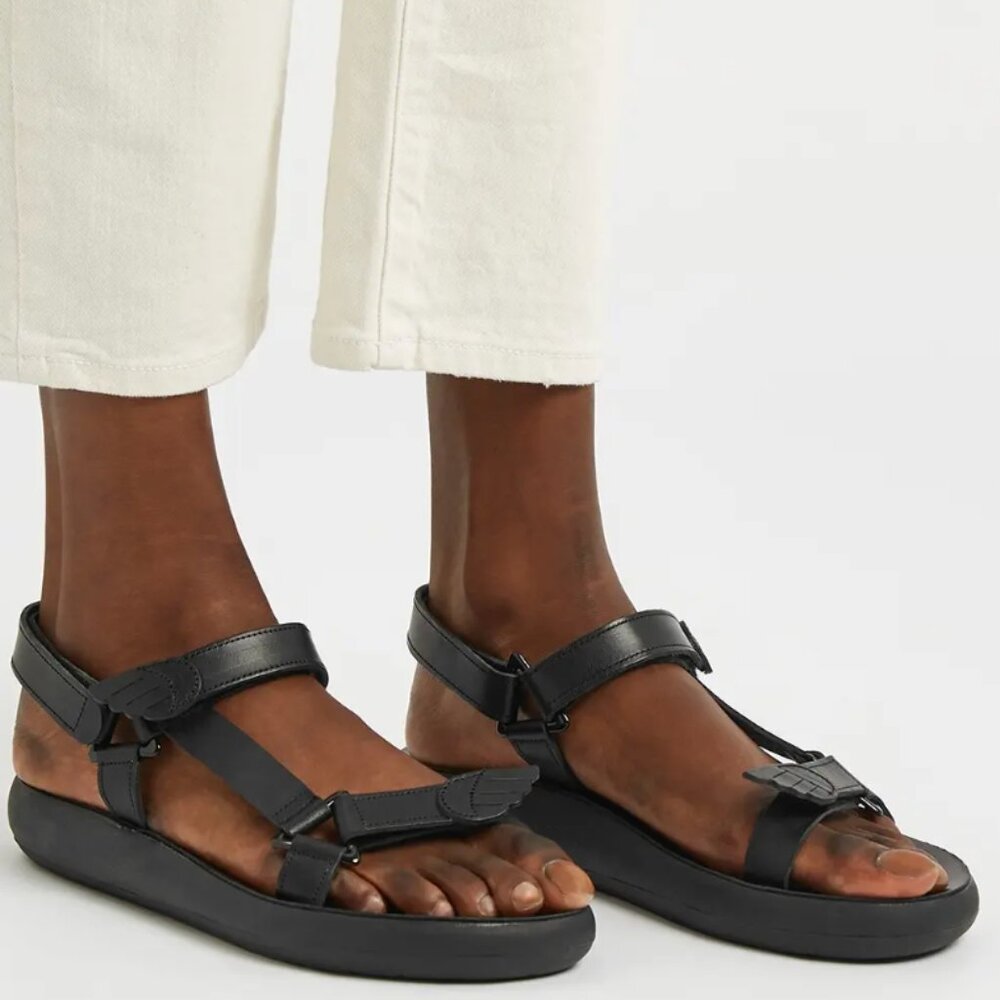 Brand New Ancient Greek Black Leather Poria Comfort Sandals Sz. 41